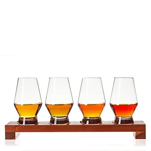 Viski Spirit Tasting Flight Set (4 glasses + wooden tray)