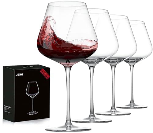 JBHO Hand-Blown Italian-Style Burgundy Wine Glasses, 21 oz (Set of 4)