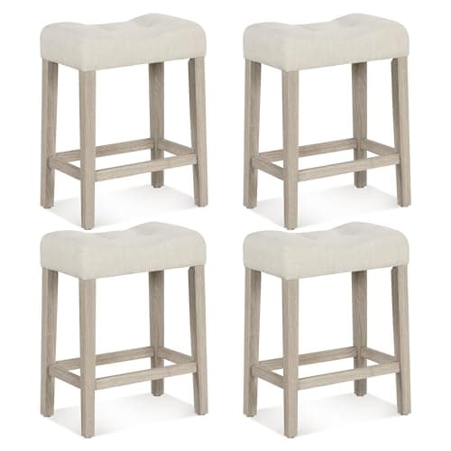 GIANTEX 24-in Tufted Saddle Bar Stools (Set of 4)
