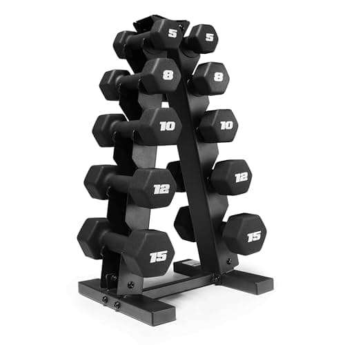 CAP 100 lb Neoprene Hex Dumbbell Set (with A-frame rack)