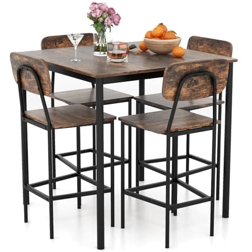 GIANTEX Counter Height Table with 4 Bar Stools (5-Piece)