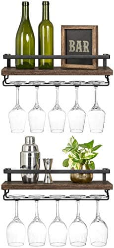 Mkono Wall-Mounted Wine Rack with Glass Holder (2-pack)