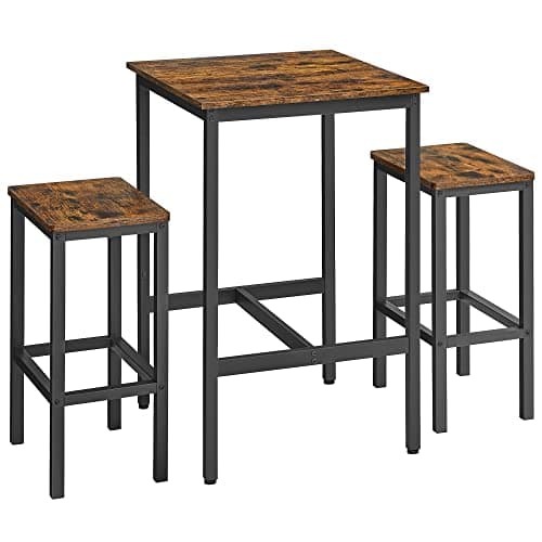 VASAGLE Square Bar Table with 2 Stools (3-Piece)