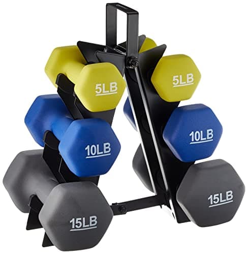 Amazon Basics Neoprene Dumbbell Set (5/10/15 lb pairs + rack)