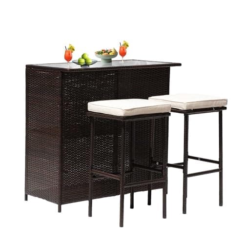 PayLessHere 3-Piece Rattan Patio Bar Set (glass top)