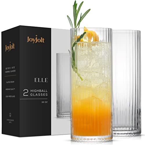 JoyJolt Elle 16 oz Fluted Highball Glasses (set of 2)