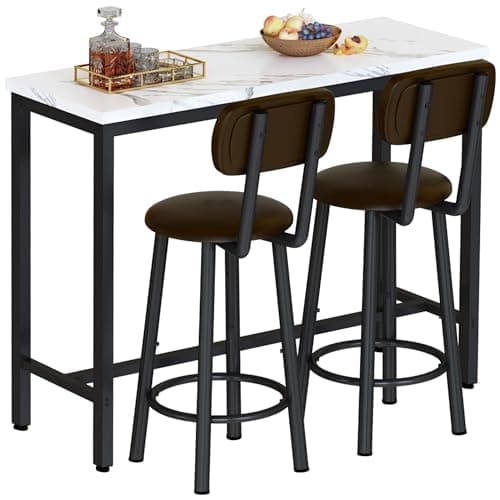 AWQM 39-in Faux Marble Pub Table with 2 Stools (3-Piece)