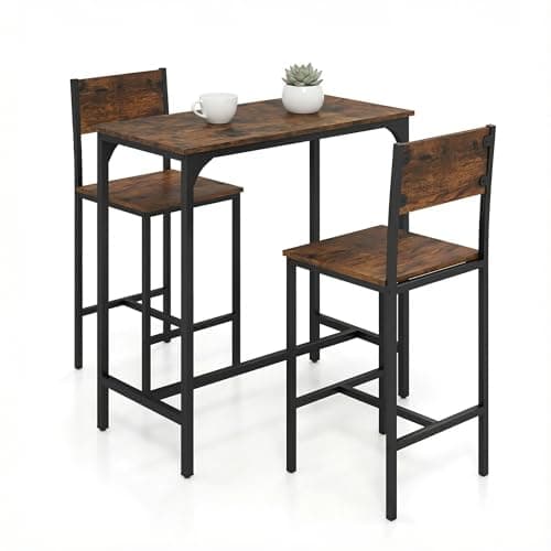 Tangkula Counter Height Pub Table with 2 Chairs (3-Piece)