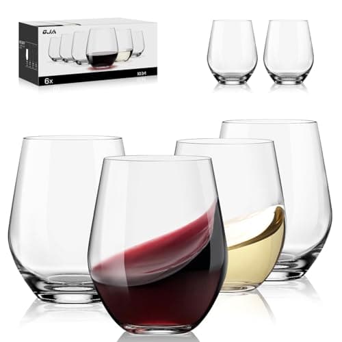 OJA Crystal Stemless Wine Glasses, 15 oz (Set of 6)