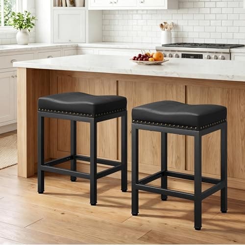 GRUSIGN 24-in Faux-Leather Counter Stools with Footrest (set of 2)