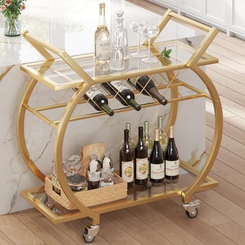 LVB Gold Bar Cart with Glass Shelves