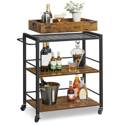 VASAGLE Bar Cart with Wine Rack & Glass Holder