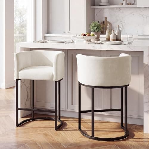 GRUSIGN 26-in Chenille Counter Stools with Arms (Set of 2)
