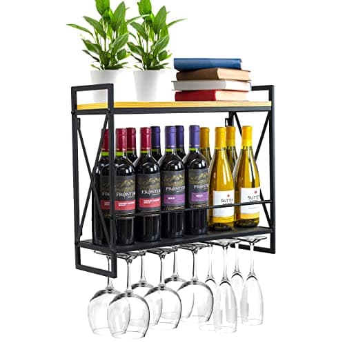 Sorbus 2-Tier Wall-Mounted Wine & Stemware Shelf (5 glass holders)