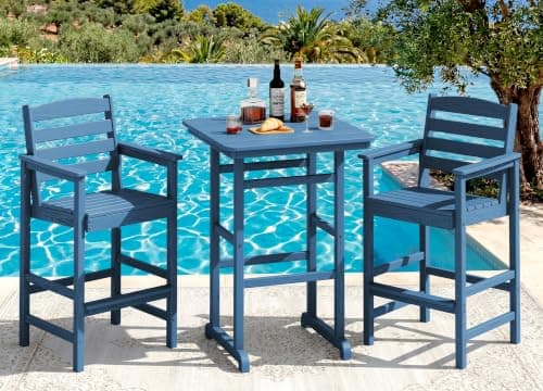 SERWALL 3-Piece HDPE Bar-Height Adirondack Chairs & Table Set