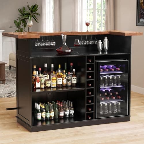 GDLF 63-in U-Shaped Home Bar Cabinet with Fridge Space