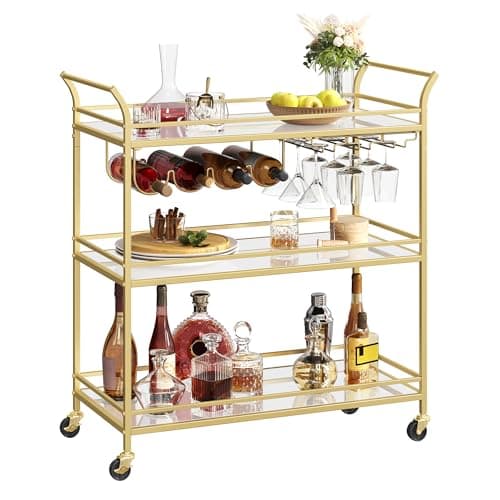 VASAGLE Gold 3-Tier Home Bar Serving Cart