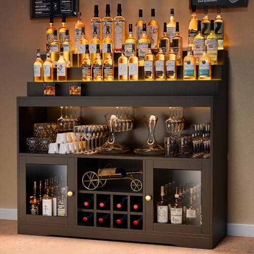 Loomie Wine Bar Cabinet with LED Bottle Display & Glass Holder