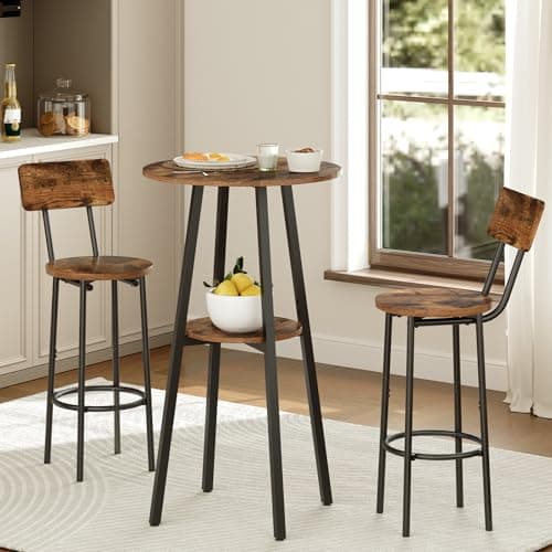 HOOBRO Round Bar Height Table with 2 Stools (3-Piece)