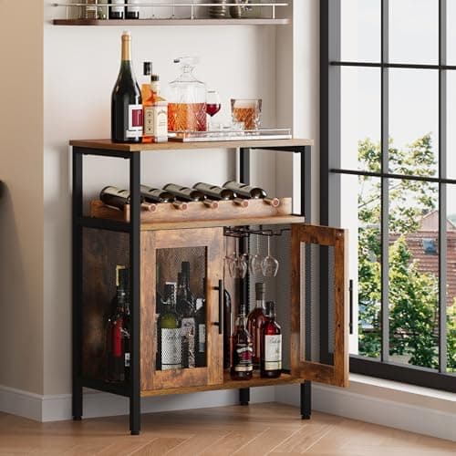 X-cosrack Small Bar Cabinet with Detachable Wine Rack & Glass Holder