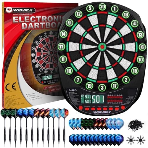 WIN.MAX Electronic Dart Board with Auto Scoring (12 soft-tip darts)