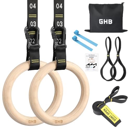 GHB Wooden Gymnastic Rings (1.25", buckle straps)